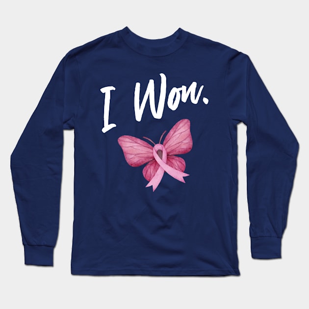 Breast Cancer Awareness Month - I Won Butterfly Ribbon Long Sleeve T-Shirt by missalona